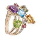 14ct Yellow Gold 0.04ct Diamond and Multi-Gemstone Cluster Ring
