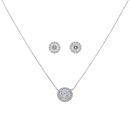 Silver Cubic Zirconia Halo Pendant, Chain and Earrings Set