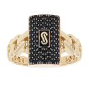 14ct Yellow Gold Monaco Classic Black Cubic Zirconia Pave Signet Ring