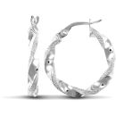 9ct White Gold Polished/Frost Hoop Earrings