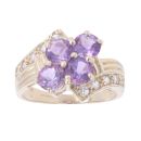 9ct Yellow Gold Cubic Zirconia And Amethyst Cluster Ring