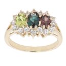 9ct Yellow Gold Multi-Gemstone And Cubic Zirconia Cluster Ring