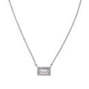 Silver Cubic Zirconia Rectangular Pendant and Chain 18"