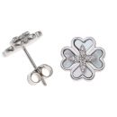925 Sterling Silver Mother Of Pearl And Cubic Zirconia Leaf Clover Stud Earrings