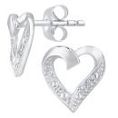 9ct White Gold Diamond Heart Stud Earrings