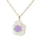 9ct Yellow Gold Mother Of Pearl And Lavender Jade Flower Pendant And Chain 20"