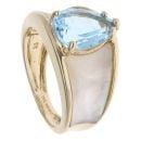 9ct Yellow Gold Aquamarine And Mother Of Pearl Ring