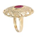 14ct Yellow Gold Red Gem Patterned Ring