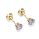 9ct yellow gold 4mm lilac CZ stud Earrings