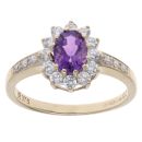 9ct Yellow Gold Cubic Zirconia and Amethyst Cluster Ring
