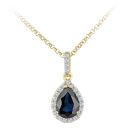 18ct Yellow Gold Pear Sapphire and Diamond Cluster Pendant Necklace