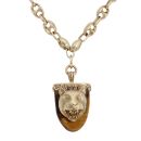 9ct Yellow Gold Panther Tiger Eye Pendant And Button Chain 22"