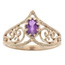 9ct Yellow Gold Amethyst Filigree Wishbone Ring