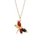 18ct Yellow ﻿Gold on Sterling Silver Baltic Amber Dragonfly Pendant Necklace