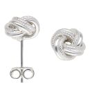 Silver Patterned Knot Stud Earrings