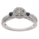 9ct White Gold 0.33ct Diamond And Sapphire Cluster Ring
