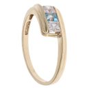 9ct Yellow Gold Cubic Zirconia and Aquamarine Three Stone Ring