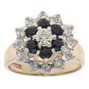 9ct Yellow Gold 0.15ct Diamond and Sapphire Cluster Ring