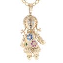 9ct Yellow Gold Multi Gemstone Ragdoll Pendant and Belcher Chain 28"