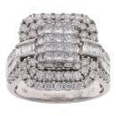 18ct White Gold 2.00ct Brilliant, Princess And Baguette Cut Diamond Cluster Ring