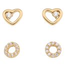 Silver Gold Plated Cubic Zirconia Heart and Halo Stud Earrings Set of Two