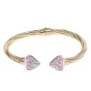 9ct Yellow Gold Pink Cubic Zirconia Heart Twist Patterned Torque Bangle