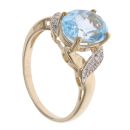9ct Yellow Gold Blue Topaz and 0.02ct Diamond Solitaire Ring