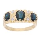 18ct Yellow Gold Three Stone Sapphire And Diamond Ring