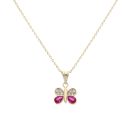 14ct Yellow Gold Cubic Zirconia and Red Gem Butterfly Pendant and Chain 18"
