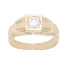 9ct Yellow Gold Cubic Zirconia Patterned Signet Ring
