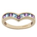 9ct Yellow Gold Blue Topaz and Amethyst Wishbone Ring
