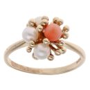 9ct Yellow Gold Coral and Pearl Fancy Ring