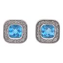 9ct White Gold 0.40ct Brilliant Cut Diamond And Blue Topaz Cluster Stud Earrings