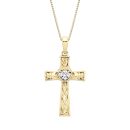18ct Yellow ﻿Gold on Sterling Silver Diamond Celtic Claddagh Cross Pendant Necklace