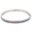 9ct White Gold 0.20ct Brilliant Cut Diamond And Rainbow Sapphire Bangle