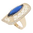 14ct Yellow Gold Blue Gemstone And Cubic Zirconia Ring
