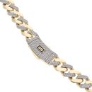 14ct Yellow Gold Monaco Curb Classic Alternate Cubic Zirconia Pave, Pave Lock Chain 24"