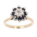 9ct Yellow Gold 0.05ct Diamond And Sapphire Cluster Ring