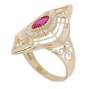 14ct Yellow Gold Cubic Zirconia and Red Gemstone Fancy Ring