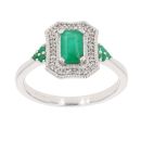 9ct White Gold 0.06ct Diamond And Emerald Ring