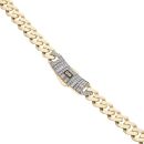 14ct Yellow Gold Monaco Classic Cubic Zirconia Baguette Pave Lock Curb Chain 16"