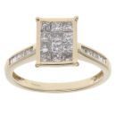 9ct Yellow Gold 0.75ct Princess Cut Diamond Cluster Ring
