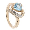 9ct Yellow Gold Created Blue Topaz and Diamond Heart Ring