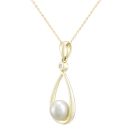 9ct Yellow Gold Cultured Pearl and Diamond Teardrop Pendant Necklace
