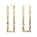 14ct Yellow Gold Greek Key Rectangular Hoop Earrings