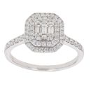 18ct White Gold 0.89ct Brilliant And Baguette Cut Diamond Cluster Ring