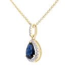 18ct Yellow Gold Pear Sapphire and Diamond Cluster Pendant Necklace