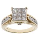 9ct Yellow Gold 2.00ct Diamond Princess And Brilliant Cut Cluster Ring