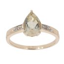 9ct Yellow Gold 0.05ct Pear Cut Heliodor And Diamond Ring