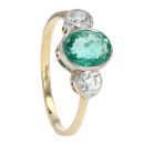 18ct Yellow Gold Diamond And Emerald 3 Stone Ring